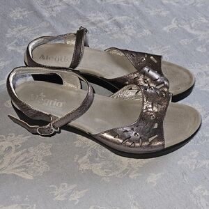 Alegria Reese Uptown Pewter Leather Heel Buckle Sandals Size 42  11.5-12 US